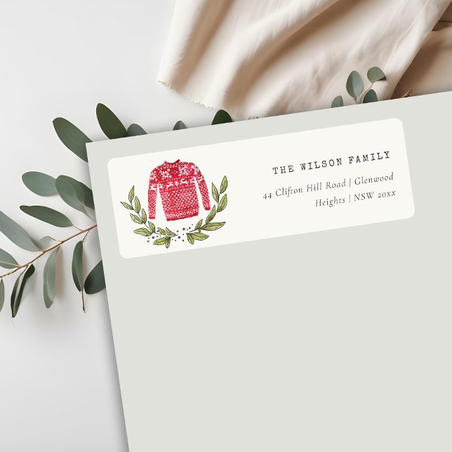 Cute  Leafy Winter Ugly Sweater Christmas Address Label (Creator Uploaded)