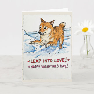 Cute "Leap Into Love" Shiba Inu Valentine's Day  Card