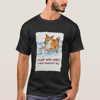 Cute "Leap Into Love" Shiba Inu Valentine's Day   T-Shirt