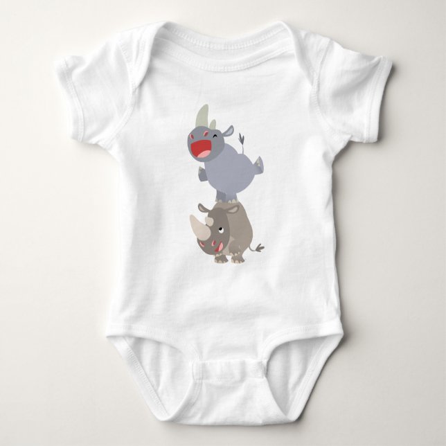 Cute Leapfrog Cartoon Rhinos Baby Baby Bodysuit (Front)