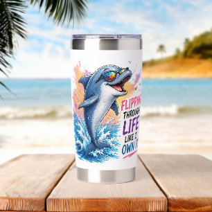 CUTE LEAPING DOLPHIN WITH SUNGLASSES INSULATED TUMBLER