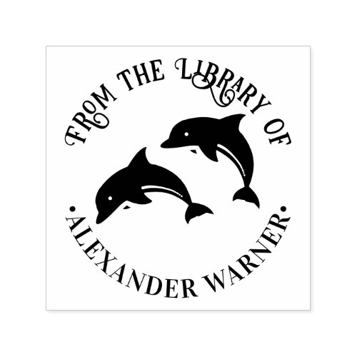 Cute Leaping Dolphins Silhouette Library Book Name Self_inking Stamp