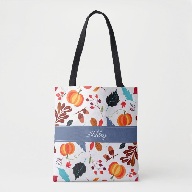 Cute Leaves And Pumpkin Pattern Tote Bag (Front)