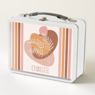 Cute Leaves and stripes pattern boho color palette Metal Lunch Box