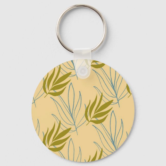 Cute leaves on pink pattern keychain (Front)