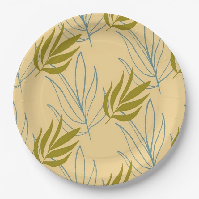 Cute leaves on pink pattern paper plates (Front)