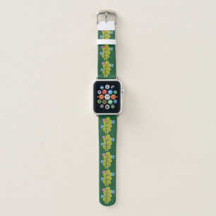 Cute Leaves Pattern With Cartoon Bugs Green Apple Watch Band