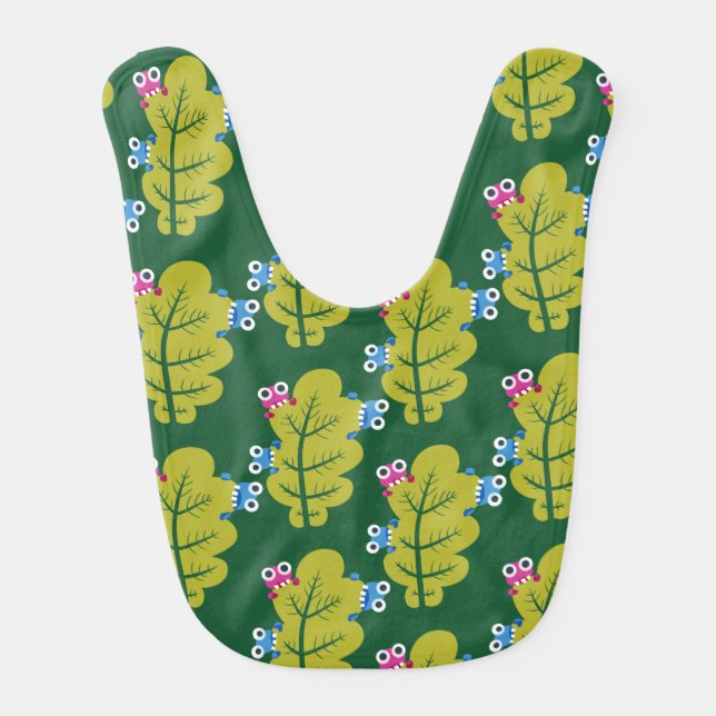 Cute Leaves Pattern With Cartoon Bugs Green Bib (Front)