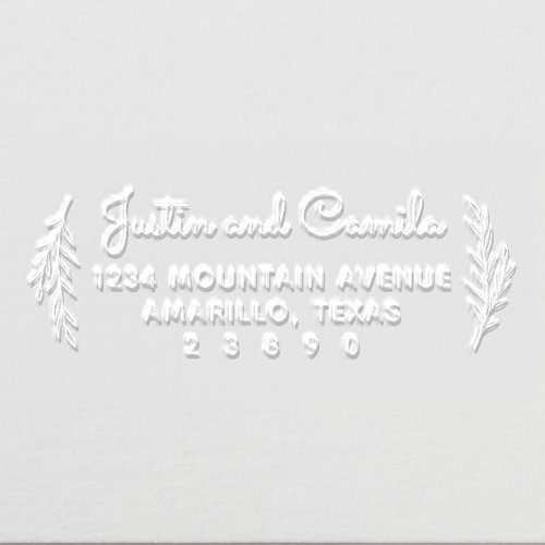 Cute Leaves Script Wedding Names Return Address Embosser