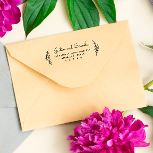 Cute Leaves Script Wedding Names Return Address Self-inking Stamp