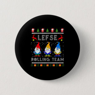 Cute Lefse Rolling Team Norwegian Gnomes Ugly Xmas Button