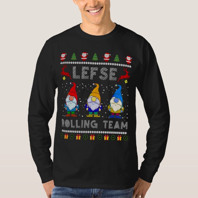 Cute Lefse Rolling Team Norwegian Gnomes Ugly Xmas T-Shirt (Front)