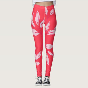 cute leggings modern watercolor pink leave pattern