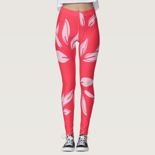 cute leggings modern watercolor pink leave pattern