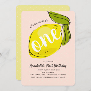 Cute Lemon 1st Birthday Baby Pink Party Invitation