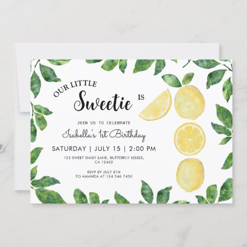 Cute Lemon 1st Birthday Invitation