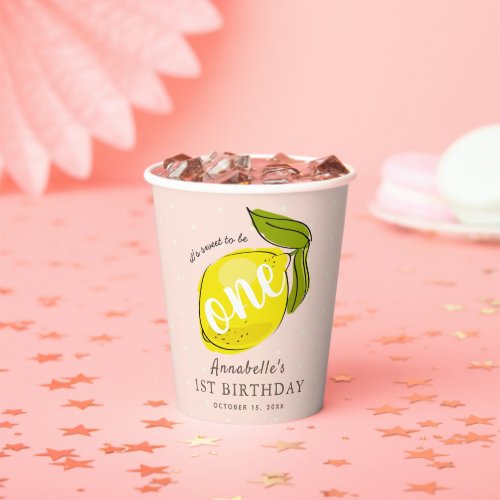 Cute Lemon 1st Birthday Pink Paper Cups