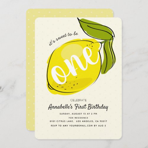 Cute Lemon 1st Birthday Yellow Party Invitation