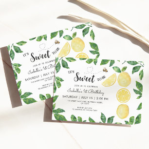 Cute Lemon And Bumblebee 1st Birthday Invitation
