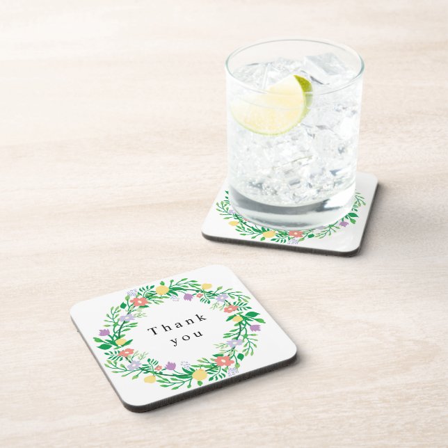 CUTE LEMON AND FLOWERS FLORAL DECOUPAGE BEVERAGE COASTER (Right Side)