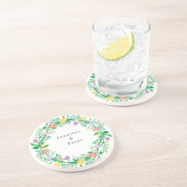 CUTE LEMON AND FLOWERS FLORAL DECOUPAGE COASTER (Side)