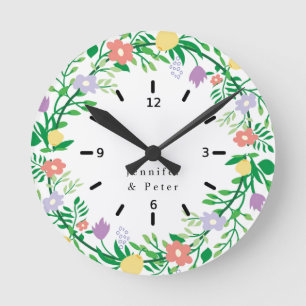 CUTE LEMON AND FLOWERS FLORAL DECOUPAGE ROUND CLOCK