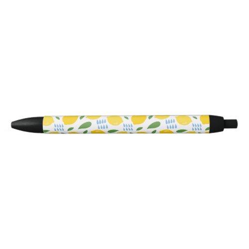 Cute lemon and green leaves pattern black ink pen