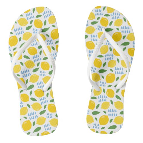 Cute lemon and green leaves pattern flip flops