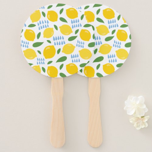 Cute lemon and green leaves pattern hand fan