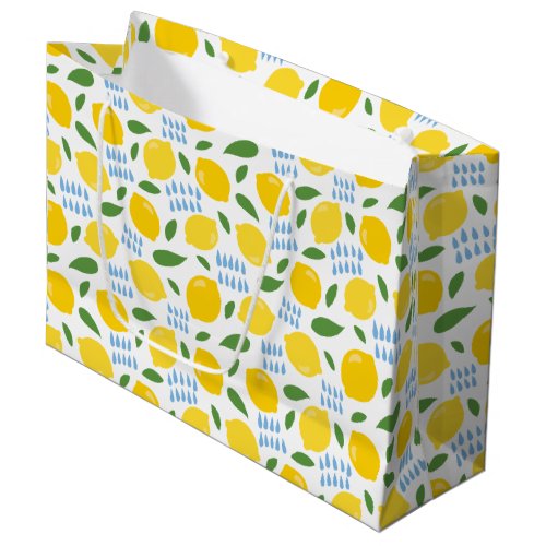 Cute lemon and green leaves pattern large gift bag