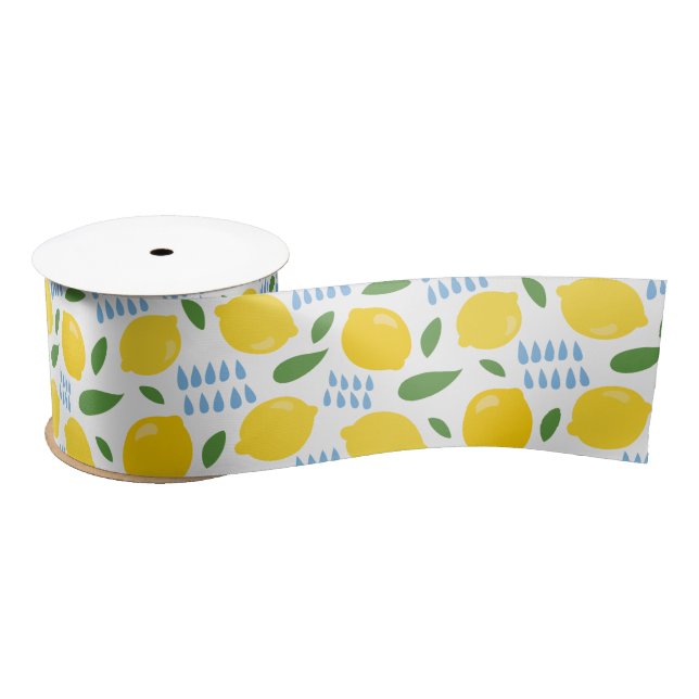 Cute lemon and green leaves pattern satin ribbon (Spool)