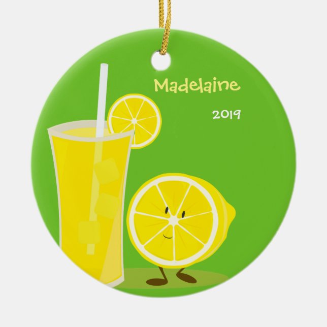 Cute Lemon and Lemonade Food Ceramic Ornament (Front)
