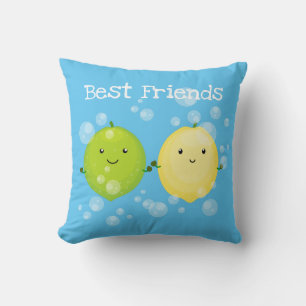 Cute lemon and lime friends illustration throw pillow