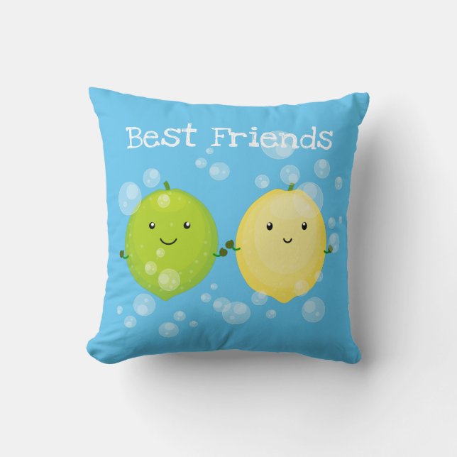 Cute lemon and lime friends illustration throw pillow (Front)