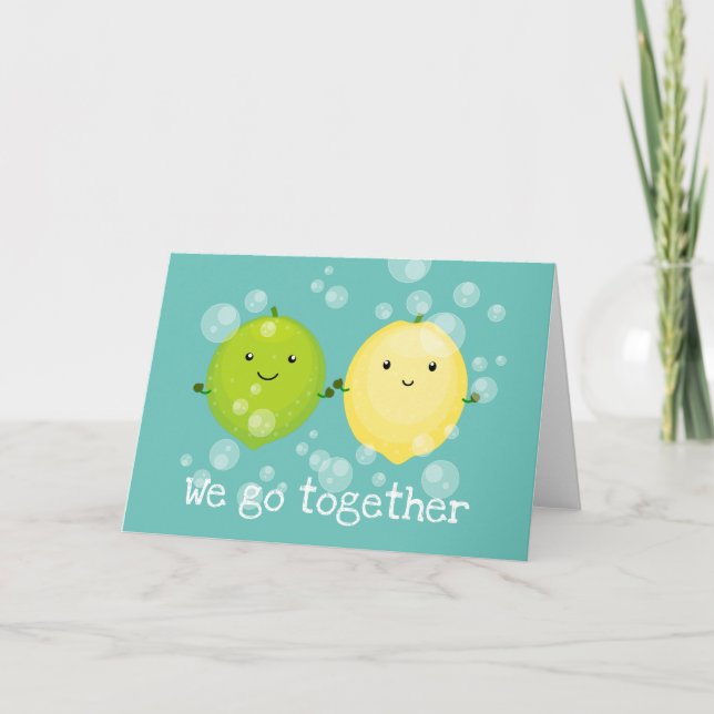 Cute lemon and lime fruit valentine illustration card (Front)