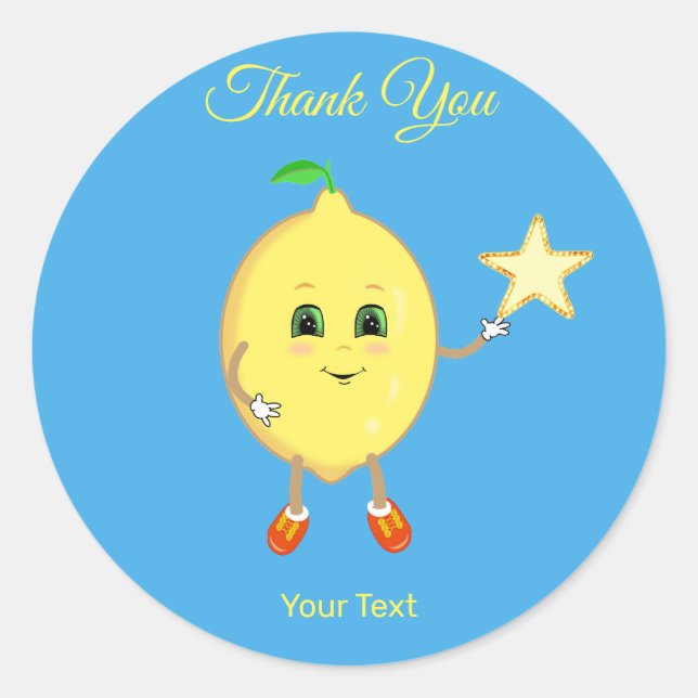 Cute Lemon and Logo Star Thank You Classic Round Sticker (Front)