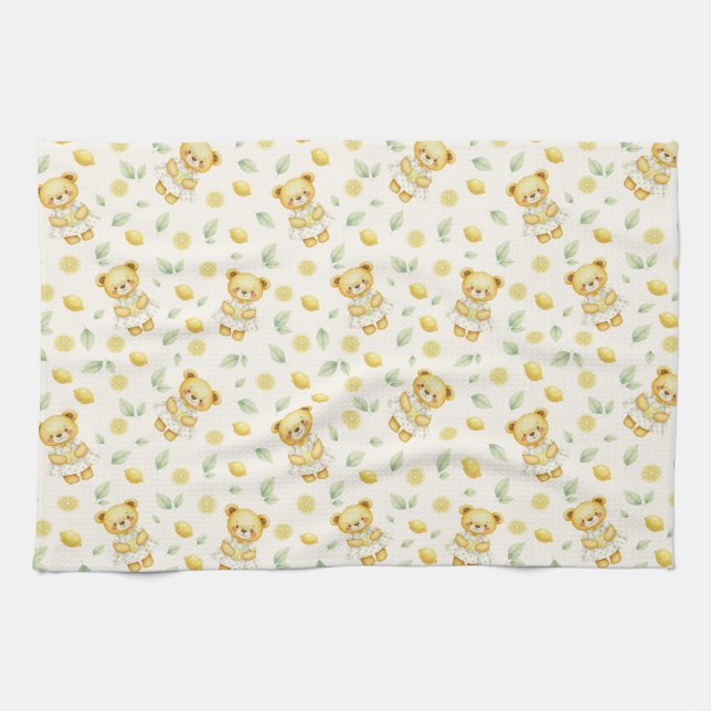 Cute Lemon Bear and Lemonade Seamless Pattern Kitchen Towel (Horizontal)