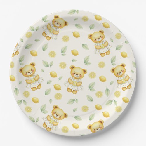 Cute Lemon Bear and Lemonade Seamless Pattern Paper Plates