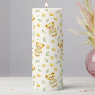 Cute Lemon Bear and Lemonade Seamless Pattern Pillar Candle