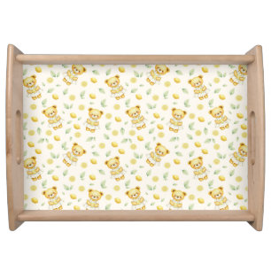 Cute Lemon Bear and Lemonade Seamless Pattern Serving Tray
