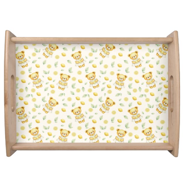 Cute Lemon Bear and Lemonade Seamless Pattern Serving Tray (Front)