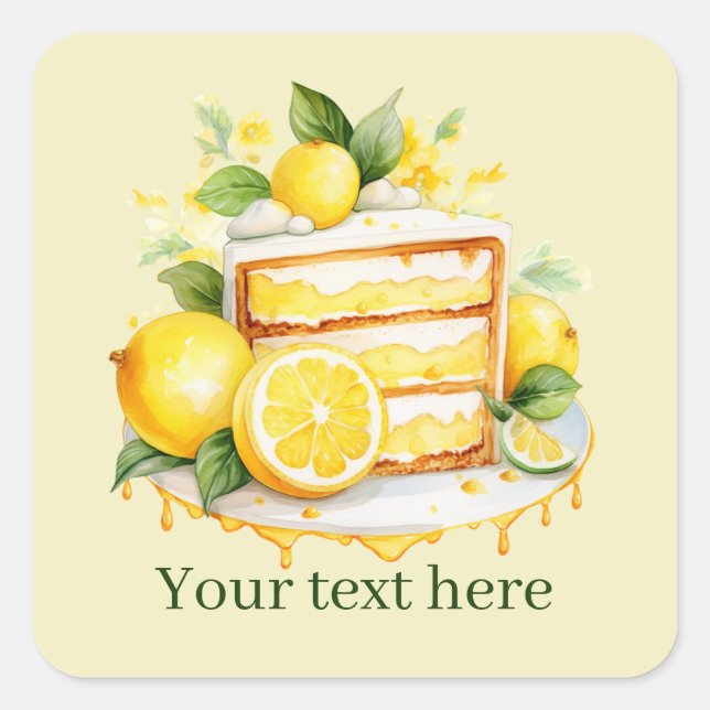 cute lemon cake add text square sticker (Front)