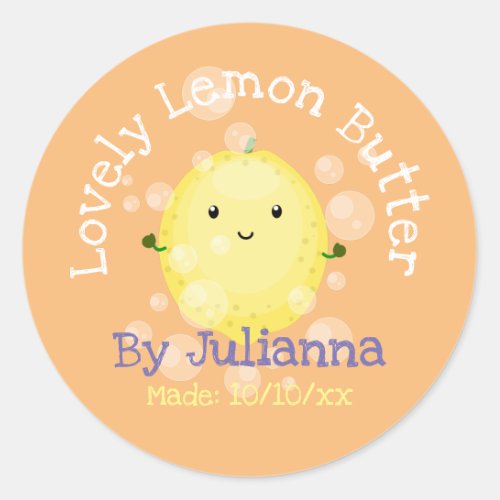 Cute lemon cartoon illustration produce label