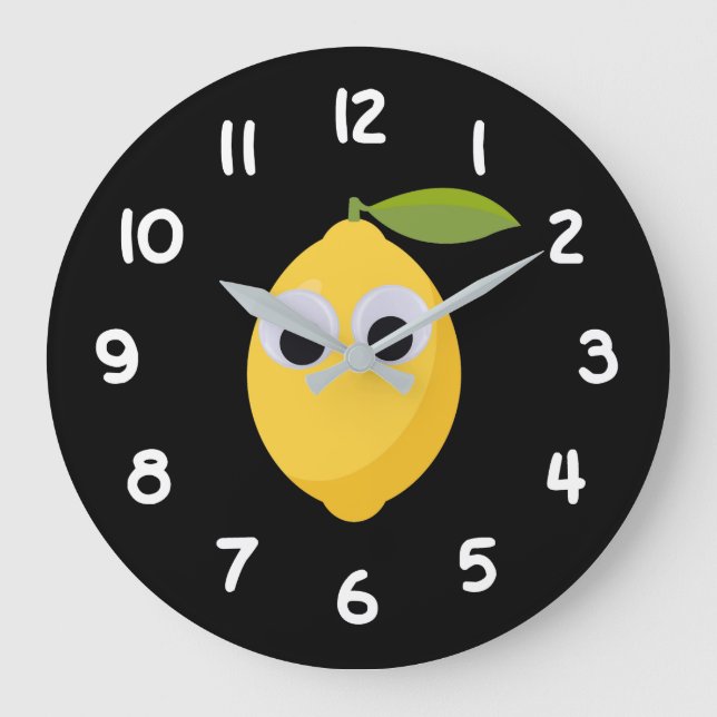 Cute Lemon Character with Googly Eyes  Large Clock (Front)