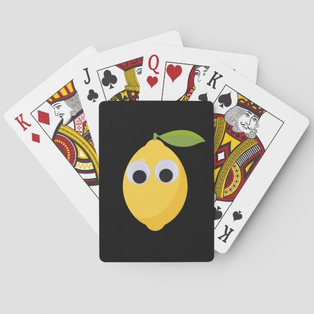 Cute Lemon Character with Googly Eyes  Poker Cards (Back)