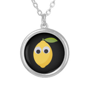 Cute Lemon Character with Googly Eyes  Silver Plated Necklace
