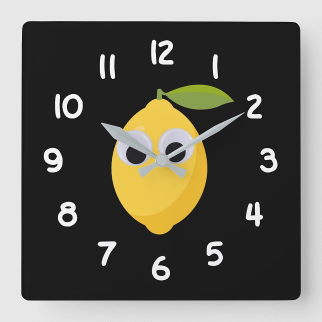 Cute Lemon Character with Googly Eyes  Square Wall Clock (Front)
