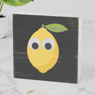 Cute Lemon Character with Googly Eyes  Wooden Box Sign