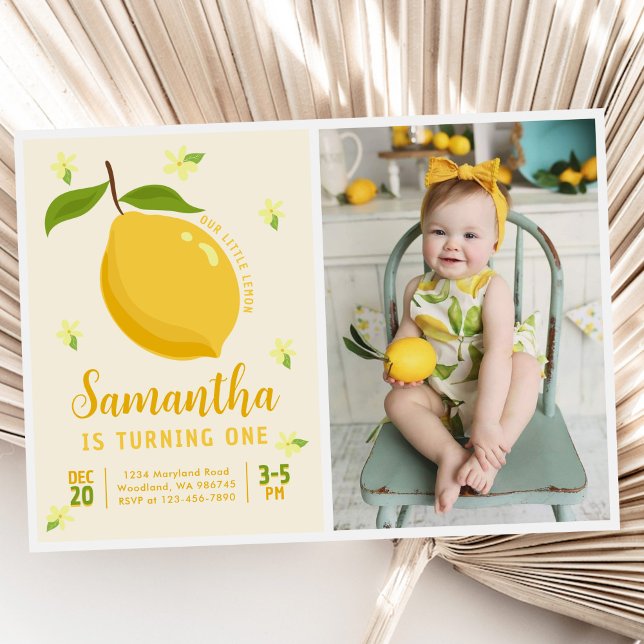 Cute Lemon Citrus 1st Birthday Photo Invitation (Creator Uploaded)