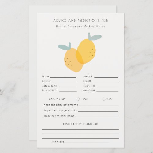 Cute Lemon Citrus Baby Shower Advice Prediction